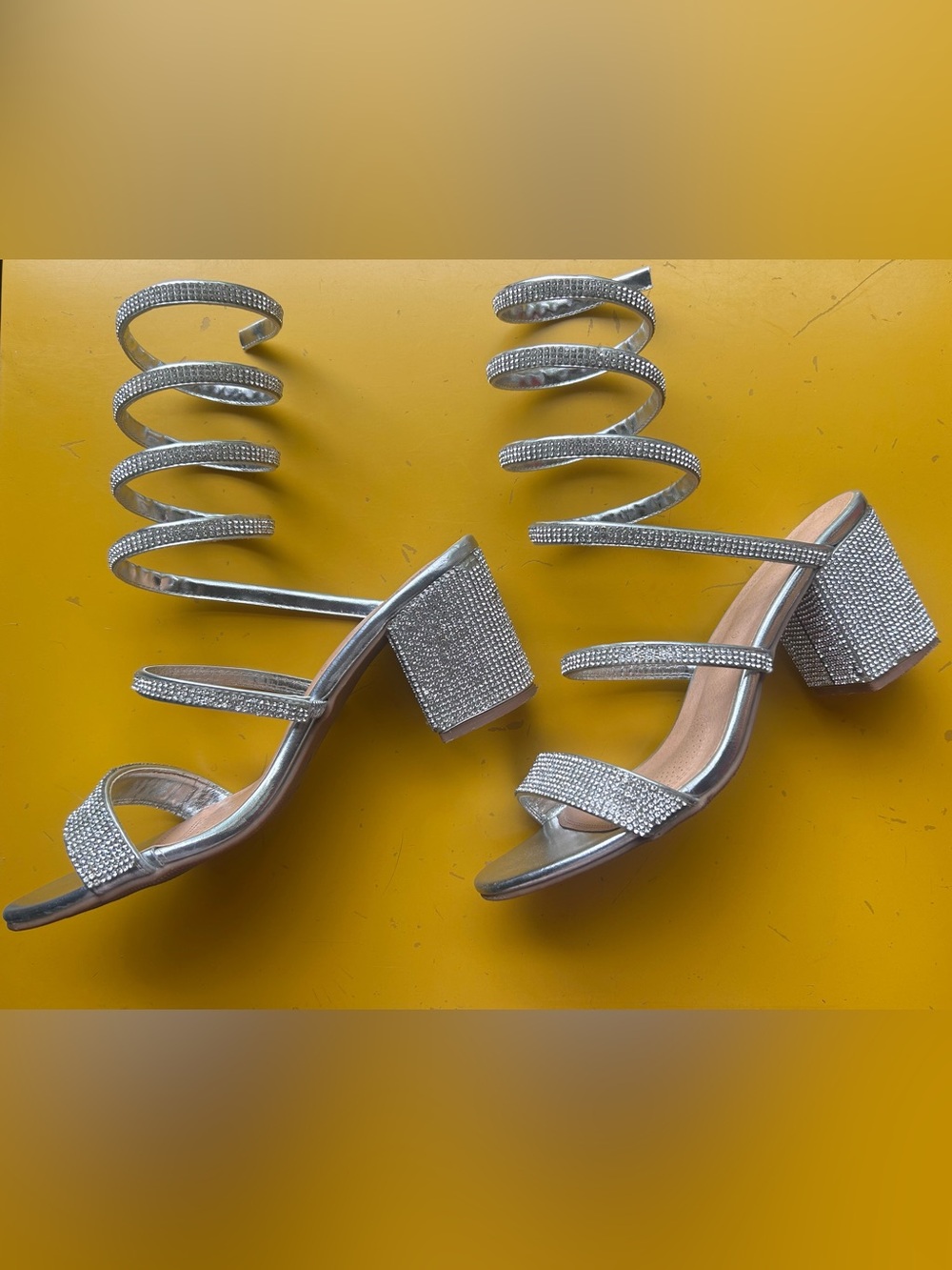 Silver/Sparkly wrap around heels
